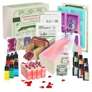 ED ALREADHRUS 대형 비누 제작 키트, 천연 용품 - 4파운드 글리세린 베이스, 로프 몰드, 커팅 박스, 실리콘 에센셜 오일, 염료가 포함된 DIY 완성 세트