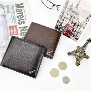 [다잇템]남성 쁘띠 메탈로고 레더 민무늬 반지갑