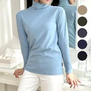 겨울 편한 여성 스판 피치기모 하이목 폴라티셔츠
