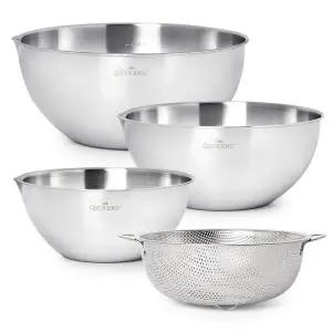 [퀸센스]스텐 믹싱볼 4종세트 (믹싱볼3종+채반) 베이킹볼 야채 세척[35502505]