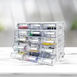책상 미니 문구 장 스마트 플라스틱 수납 사무실 정리 함 소품 투명 가로3칸 세로5칸