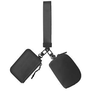 분리 가능한 지퍼 코인 지갑 2개가 있는 여성용 듀얼 파우치 손목렛 열쇠고리 - 작고 휴대하기 좋은 미니 카드 남성용 블랙+블랙