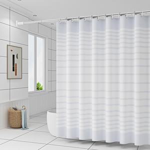 샤워 커튼 흰색 줄무늬 욕실 용 간단한 현대 스타일 가있는 방수 PEVA 패브릭 200cm 농가