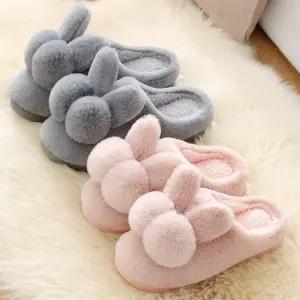 털방울 토끼귀모양 털슬리퍼 겨울 방한 외출 슬리퍼