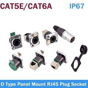 커넥터산업용 마이크로 8P RJ45 이더넷 케이블 커넥터 CAT5E CAT6A 네트워크 플러그 rj45 D 타입 패널 마운