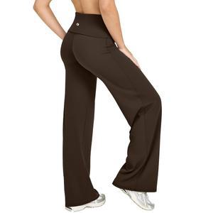 OQQ 요가 바지 여성 하이 웨이스트 스트레치 부드러운 캐주얼 접이식 일자 다리 하의