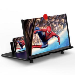 12인치 화면 확대기, 영화, 비디오, 게임용 3D HD 휴대폰 접이식 스탠드, 증폭기, 모든 스마트폰 지원(블랙, 12인치)