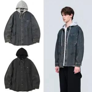 인터크루 빈티지 레터링 후드 탈부착 데님 긴팔 셔츠 ITZ3YE01A