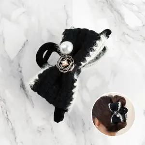 니트 리본 헤어 집게핀 블랙 1P 긴머리집게핀 집게핀 머리핀 이쁜머리핀