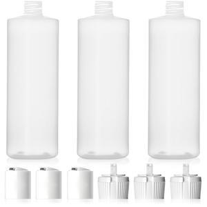 Bar5F 플라스틱 병, 16온스, 6캡 포함 3팩, BPA 프리 HDPE, 빈 스퀴즈 디스펜싱 다목적 용기