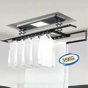 전동빨래건조대 천정 자동 빨래 건조대 베란다 블랙 조명+리모컨