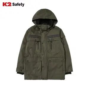 케이투세이프티 JK-F2105 카키 후드탈부착 패딩 동계점퍼