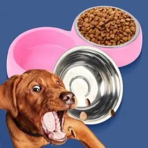 스틸 강아지 밥그릇 2구 고양이 물그릇 애완동물 스텐 식기 (WFK8P2T)
