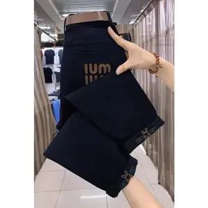 새로운 자수 루즈핏 당근핏 캐주얼 여성 바지, 날씬해 보이는 하이웨이스트 스트레이트 9부 바지