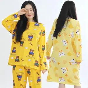 (랜덤발송) 여성 피치 원피스 잠옷 세트 3종 파자마 홈웨어