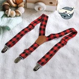 유치원 장기자랑 멜빵 레드 체크 서스펜더 아기