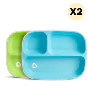 스엔코샵 논 이유식식판 아기그릇 블루 그린 X 2p