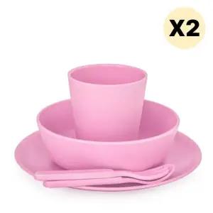 스엔코샵 유아식기 이유식 자기주도 뱀부 핑크세트 2p