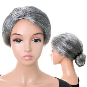 할머니 가발 회색 쪽진머리 파티 노인 분장 연극 소품 용품 무대 공연 연극 변장 코스프레 가짜 흰머리