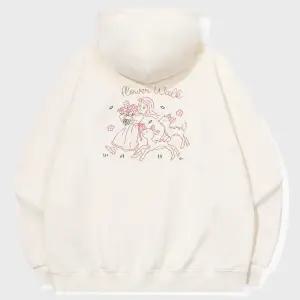 밤비 플라워 자수 후드티 크림