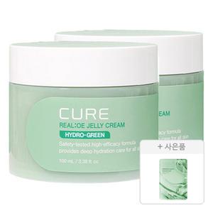 김정문알로에 큐어 리알로에 대용량 수분 젤리크림 100ml, 2개 + 증정(피토 그린 앰플 마스크팩, 1개 )