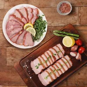 훈제돈목살슬라이스 2팩 + 삼겹살슬라이스 2팩 / 참나무 훈연(소스포함)