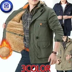 남성 가을겨울봄 벨벳 양털퍼 ROUGH STOCK 야상 하프 따뜻한 후드점퍼 바람막이 야외활동 우수 방풍 보온 발수 3칼라
