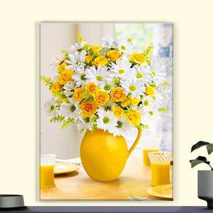 오로라데코덴 보석십자수 캔버스형 풍경 데이지와 노란 장미 화분 MK120 40x50cm