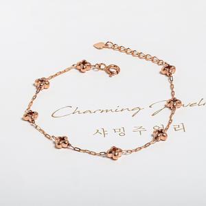 14K 18K 미니 행운 클로버 체인 팔찌 데일리 선물