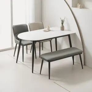 [/착불배송] 캐슬 1350 반타원 포세린 통 세라믹 4인 식탁 세트 (식탁+의자2+벤