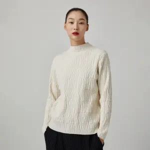 셔링 모티브 반 하이넥 니트 티셔츠_EKTSW024009