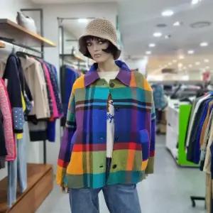 베네통/애플아울렛/백 니트 배색 오버핏 하프 모직 코트/BACTA7461