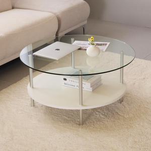 오브 레이어드 원형 800 거실 쇼파테이블  글라스+화이트