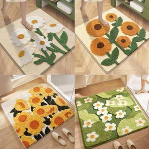 [허밍플레이스]풍수지리 인테리어 해바라기 발매트 현관 욕실 화장실 꽃 미니러그 60x60