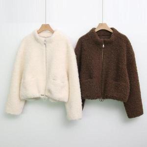[옷자락]여자 겨울 러블리 양털 뽀글이 크롭 집업 스트링 자켓