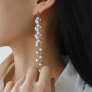 여자 레이어드 긴 롱 진주 파티 화려한 드롭 귀걸이