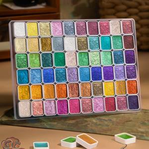 고체 수채화 반짝이 투명 형광 캘리그라피 상자 페인팅 36색 아크릴 진주빛 미술