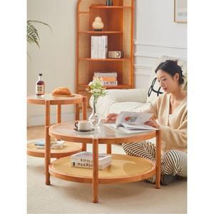 원목 라탄 테이블 좌탁 커피 원형 다도 접이식 감성 인테리어