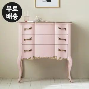 리버 원목 서랍장 엔틱 3단 체스트 미니 서랍(핑크)