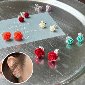 (문스샵) 스위티시 로즈 장미귀걸이 파스텔 컬러 925 실버귀걸이 은 은침 봄 여름 빨강장미 꽃모양 꽃잎 0.6cm 1cm 플라워 이어링