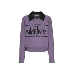 [예시카] 비스코스 카라 배색 레터링 니트 YI8KP348