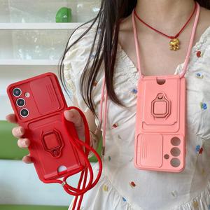삼성 갤럭시 A16 5G 4G A06 A26 A36 A56 케이스 한 코드 푸시 링 목걸이 카메라 커버에 홀더 대 밧줄 창 스트랩 매는 Crossbody