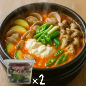 바지락순두부찌개 밀키트 350g (2인분) x 2개 캠핑음식 간편조리음식 연두부 제공