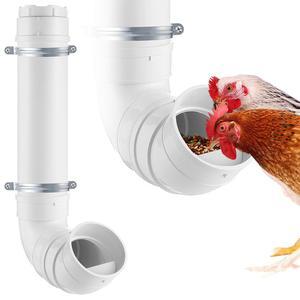 메워토고 자동 닭 모이통 폐기물 없음 - 6.6파운드 대용량 헤비 듀티 PVC 파이프 걸이식 모이통, 장시간 먹이기 위한 가금류 중력 공급 포트