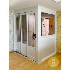[바른도어]32번 ㄱ자중문 파티션 슬림3연동 화이트 투명강화유리