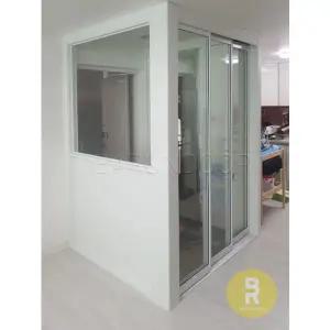 [바른도어]01번 ㄱ자중문 파티션 초슬림3연동 화이트 투명강화유리