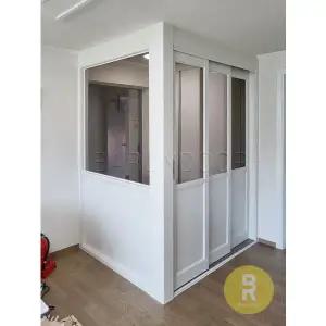 [바른도어]26번 슬림3연동중문 고시형 유백화이트 브론즈망입(부식)강화유리(파티션제외)