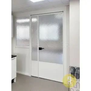 [바른도어]44번 ㄱ자중문 파티션 90도 초슬림여닫이 화이트 아쿠아강화유리