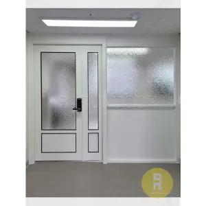 [바른도어]66번 ㅡ자중문 파티션 90도 목문여닫이 화이트 아쿠아강화유리(도어락 손잡이 별도)