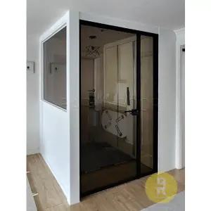 [바른도어]75번 ㄱ자중문 파티션 90도 초슬림여닫이 블랙 브론즈강화유리